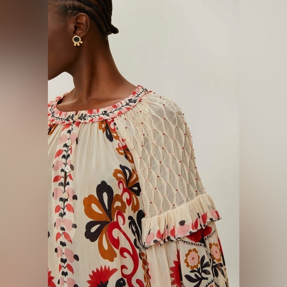 Farm Rio: Cream Cashew Mandala Embroidered Blouse - Picture 4 of 12